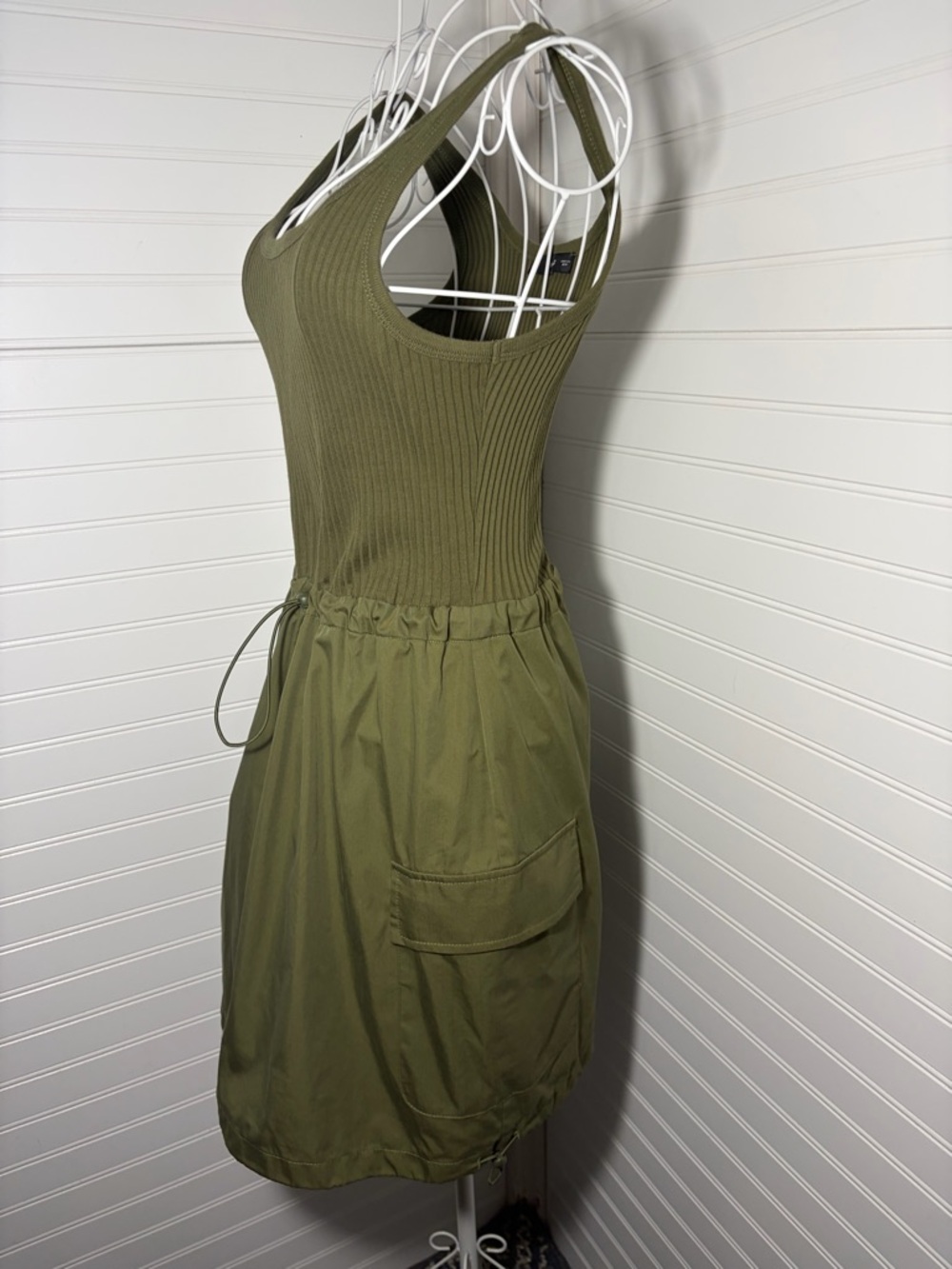 Mango Olive Ribbed Tank Utility Mini Dress - Picture 8 of 10